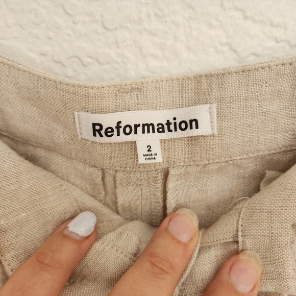 Reformation  Mason linen Wide-Leg  Pants In Oatmeal. - Picture 6 of 7